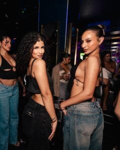 2 cute girls wearing open back crop tops and a bra with jeans at The Stafford Room nightclub Join Ladies Nights or book VIP Table Reservations with Always The VIP top promoters