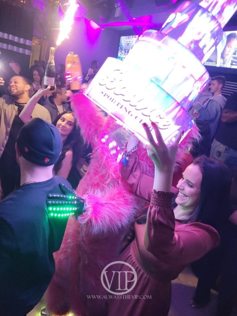 Birthday Bottle Service with pink costumed performer and cake hosted by C Nez Byrd - Crucial Tips For Buying Bottle Service At Nightclubs - Always The VIP