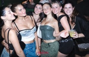 Hotel Chantelle Rooftop Club NYC Group of 6 fashionable pretty white ladies in halter tops and black dresses Book Reservations with leading club promoters at Always The VIP