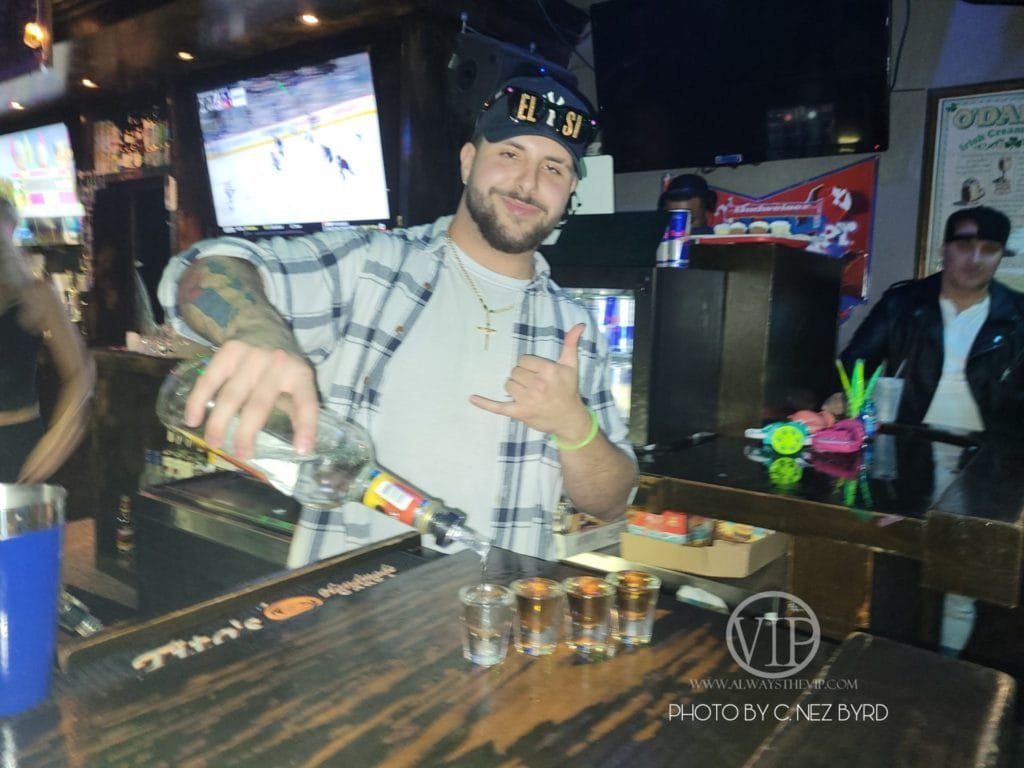 Tally-Ho Hoboken Tony Bartender pouring shots during party – Best Nightlife in Hoboken - Photo By C Nez Byrd - Always The VIP